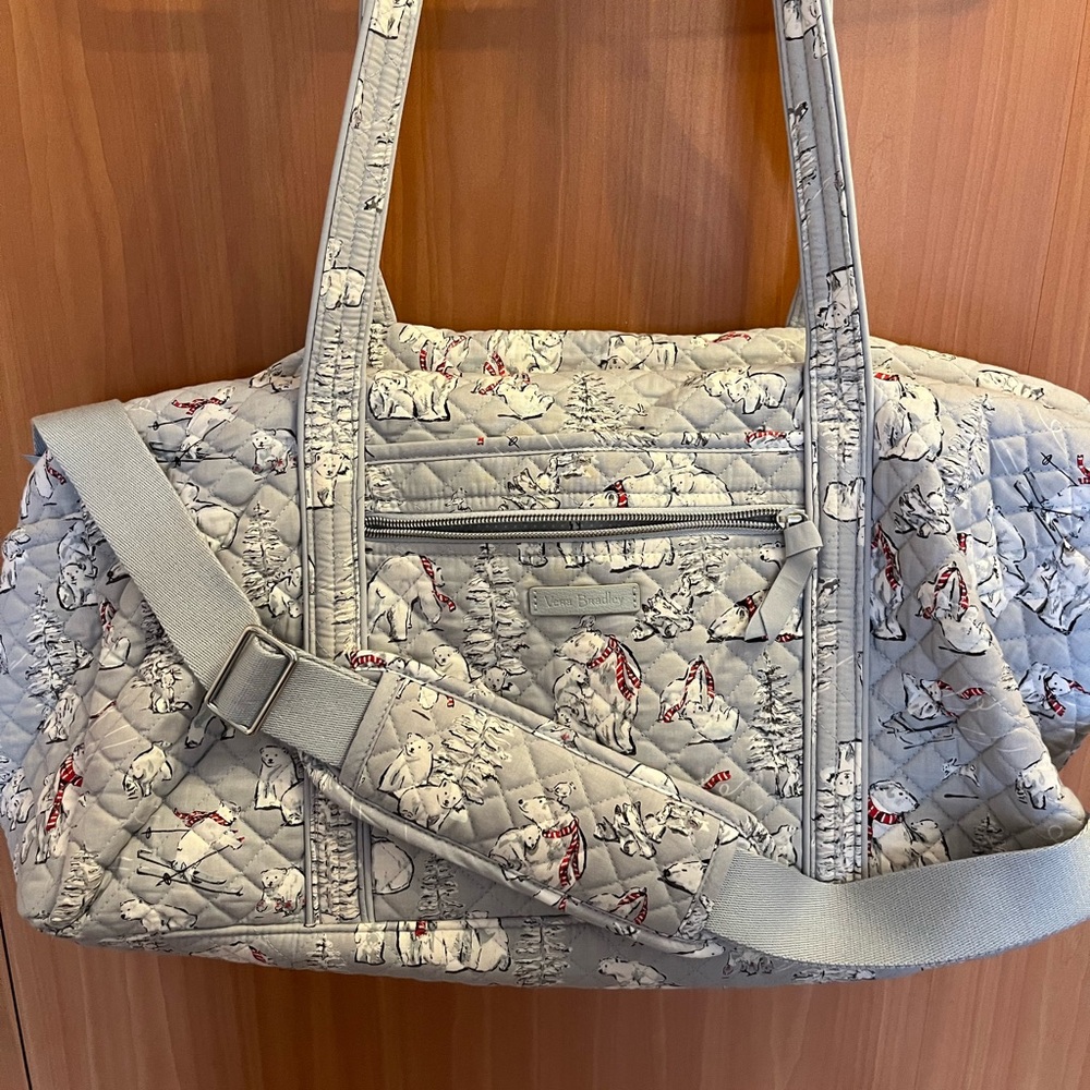Vera Bradley Light Gray Quilted Polar Bear Print Travel Duffel